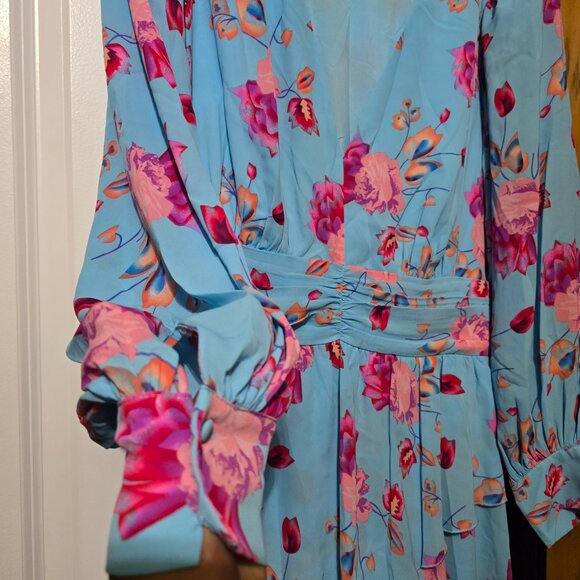 Fashion To Figure Sky Blue High-low Midi Dress W Pink Floral Design Plus Size 0 - Picture 4 of 11